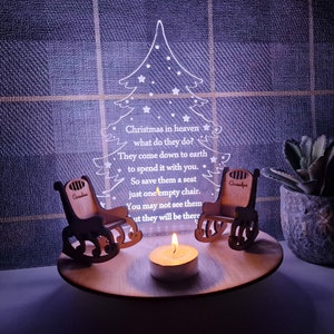 Personalised Christmas candle memorial display light - rocking chair -rustic - xmas - memory - decoration -decor - remembrance - family