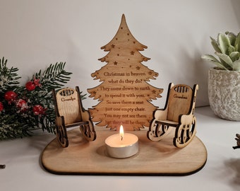 Personalised Christmas candle memorial display - rocking chair -rustic - xmas - memory - decoration -decor - remembrance - family - plaque