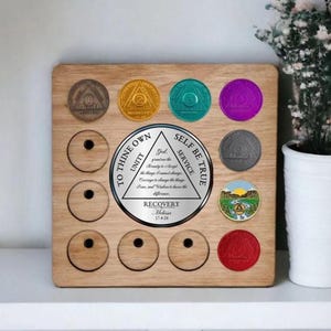 Personalisierte Wiederanlaufstoken-Anzeige - Chips - Betäubungsmittel-Alkohol Anonymer Wiederanlaufchiphalter - AA-Ausstellung - Halter - Gelassenheitsgebet - NA