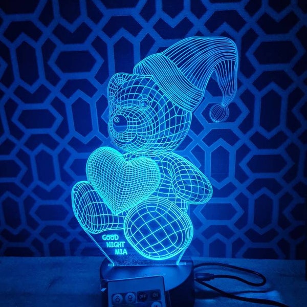 Personalisierte 3D-Bettzeit-Bär - LED - Babyparty - Kindernachtlicht - Illusion-Lampe - Schlafzimmer-Stimmungsbeleuchtung - Ihre eigene Wahl des Textes!