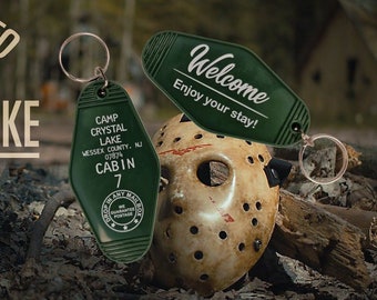 Retro Motel style keyring - Pop culture key chain - Movie memorabilia - Gift - Film - Nerd - Fun - Vintage - Jason - Hotel - Fob - Horror