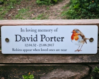 Personalised Robin Memorial Bench Plaque - Anniversary - Garden - Tree - Commemoration - Urn - Casket - Grave marker - Indoor - Outdoor