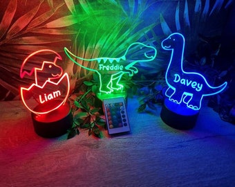 Luz personalizada de cambio de color de dinosaurio - LED - Dormitorio - Luz nocturna - Lámpara de ilusión - Iluminación ambiental para niños/niñas - su propia elección de texto