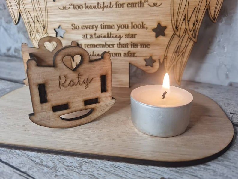 Stunning rememberance item birth. anniversary of death Personolised baby memorial candle holder with poem Display memories lost child