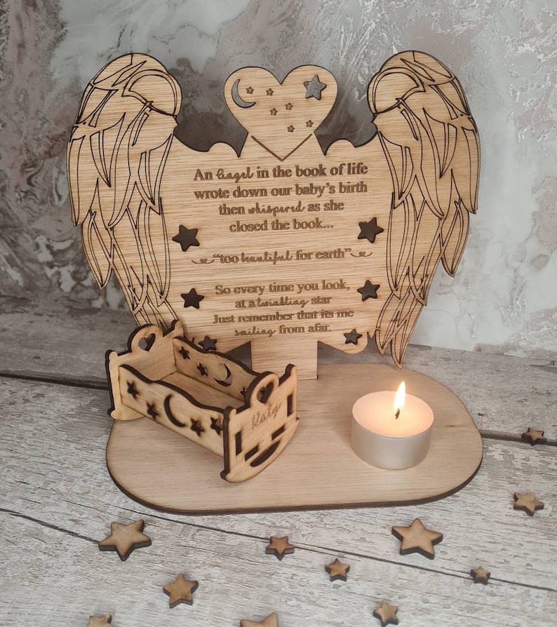 Stunning rememberance item birth. anniversary of death Personolised baby memorial candle holder with poem Display memories lost child