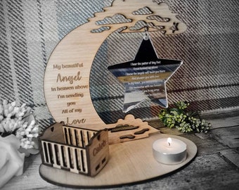 personalised baby memorial candle holder with poem. Stunning remembrance item. Display, memories, lost child, anniversary of death, birth.