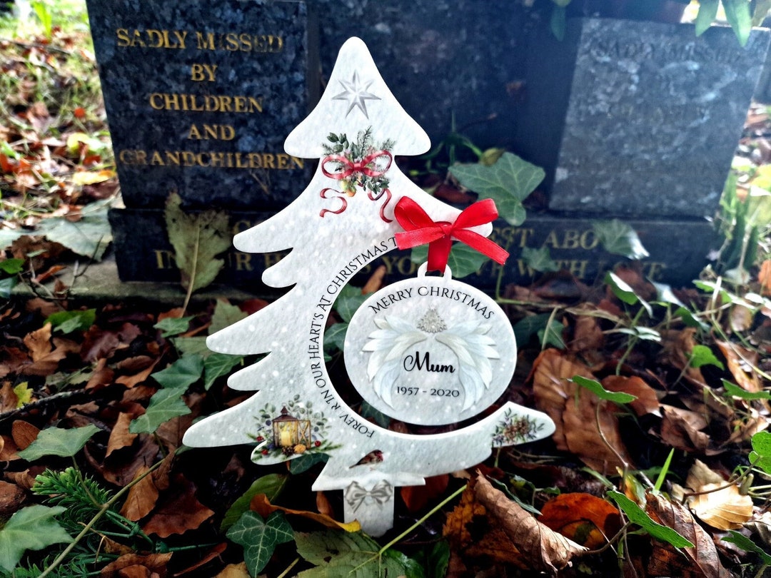 Personalised Christmas Tree Grave Marker With Bauble Temporary