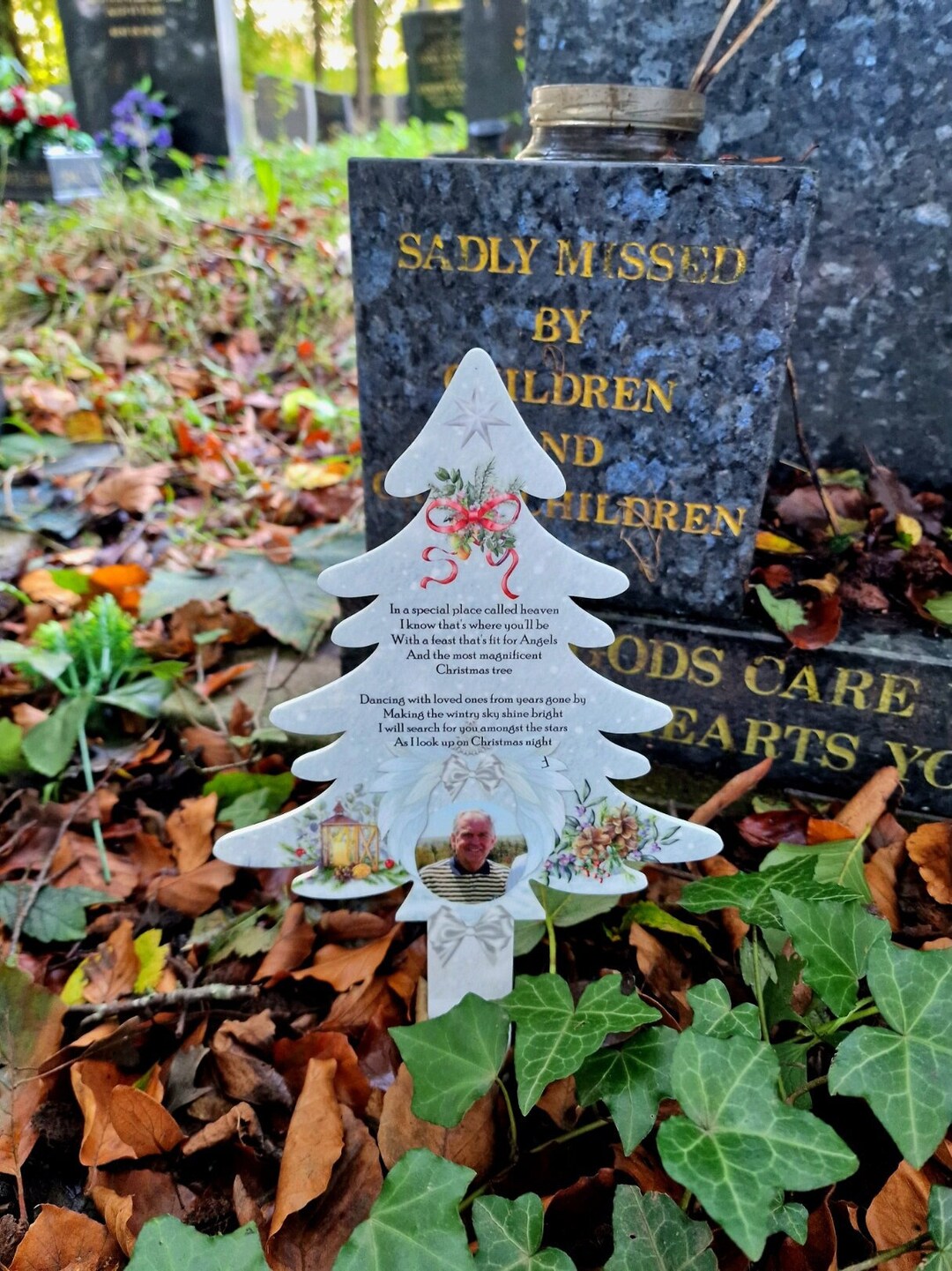 Personalised Christmas Tree Grave Marker, Photo Gift Temporary