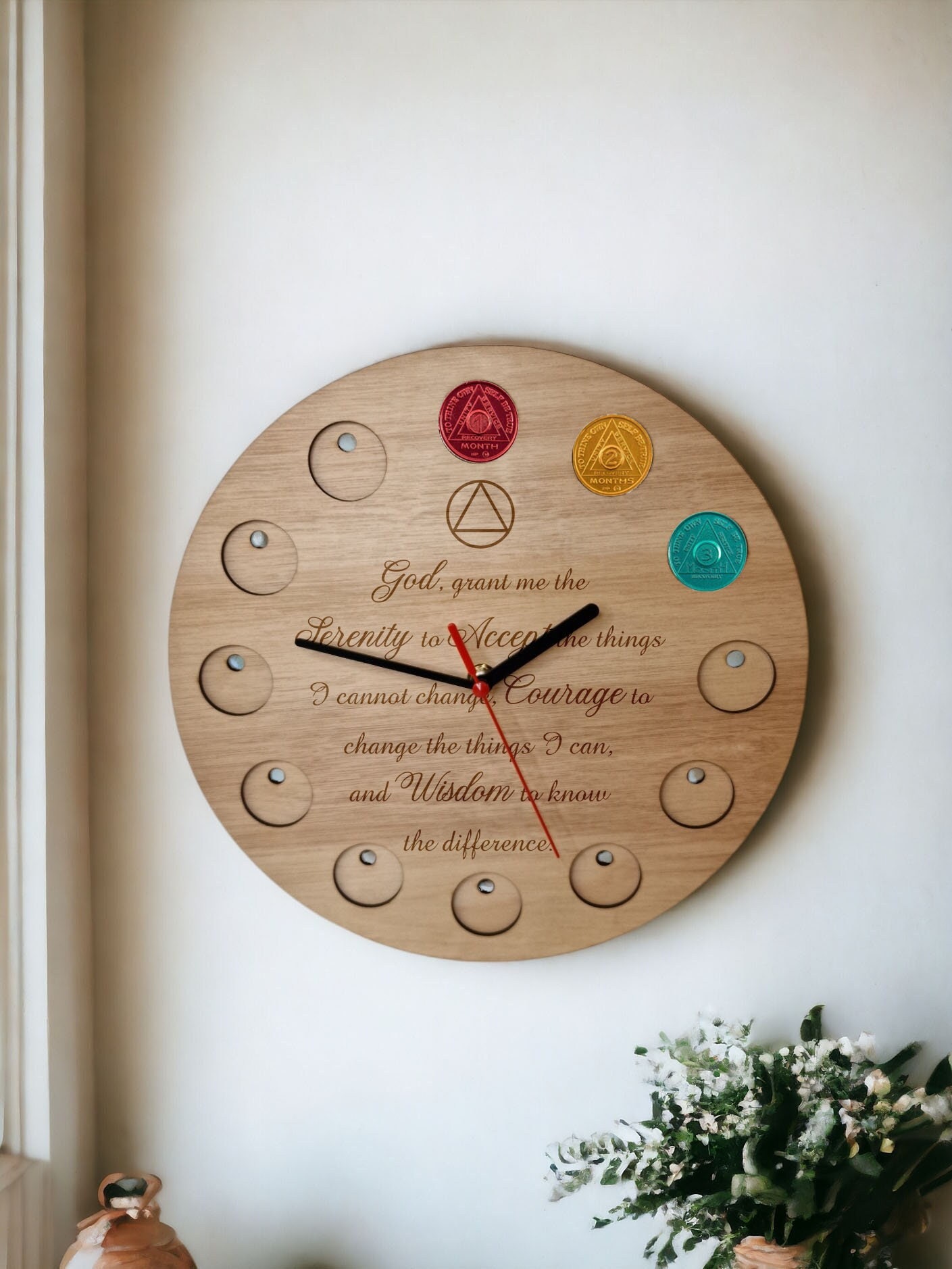 Serenity Prayer Recovery Token Display Clock - Chips
