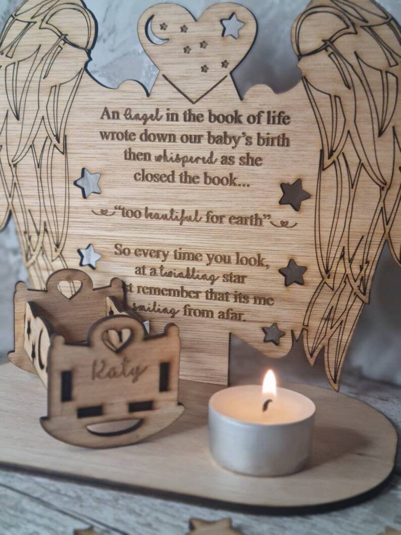 Stunning rememberance item birth. anniversary of death Personolised baby memorial candle holder with poem Display memories lost child