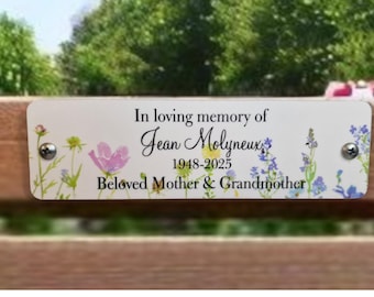 Personalised Floral Memorial Bench Plaque - Anniversary - Garden - Tree - Commemoration - Urn - Casket - Grave marker - Indoor - Outdoor