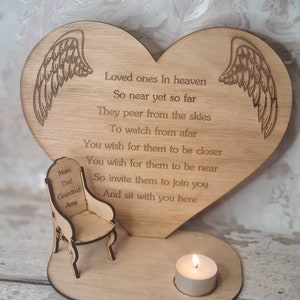 Personalised rememberance candle ornament to remember loved ones, great gift, present, bereavement chair, candle holder, angel love heart