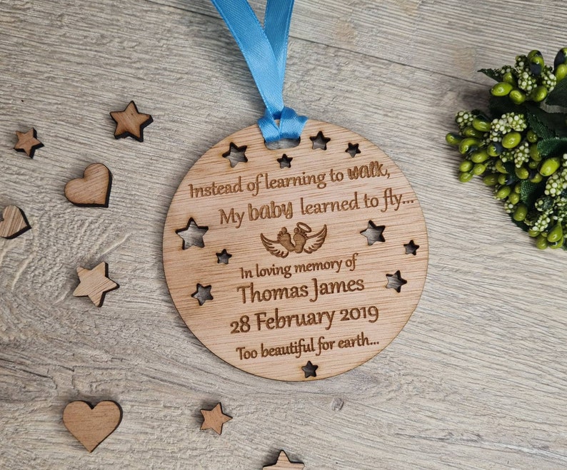 Beautiful Personalised Baby memorial Bauble ornament, lovely item to remember a lost child. Beautiful gift, for anniversary of death memory image 2
