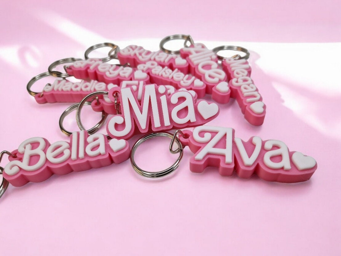 Personalised Doll Inspired Name Key Chain - Ring - Pink and