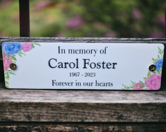 Personalised Floral Memorial Bench Plaque - Anniversary - Garden - Tree - Commemoration - Urn - Casket - Grave marker - Indoor - Outdoor