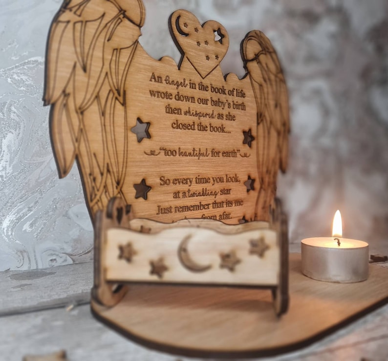 Stunning rememberance item birth. anniversary of death Personolised baby memorial candle holder with poem Display memories lost child