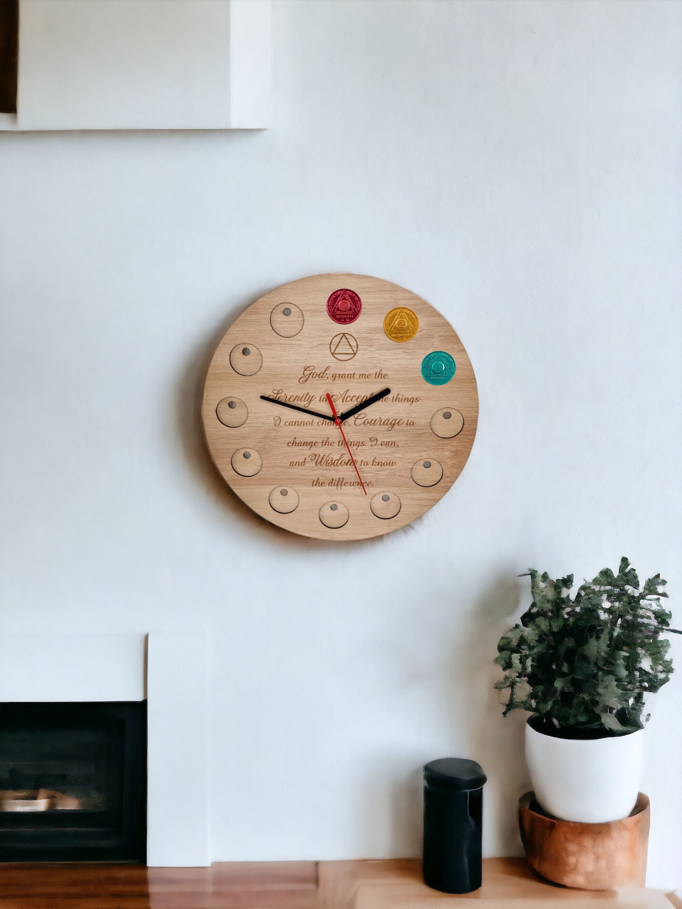 Serenity Prayer Recovery Token Display Clock - Chips