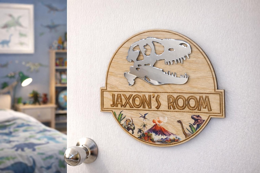 Personalised Dinosaur Name Plaque | Wooden Bedroom Door or Wall Sign ...