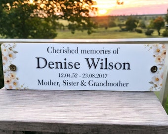 Personalised Floral Memorial Bench Plaque - Anniversary - Garden - Tree - Commemoration - Urn - Casket - Grave marker - Indoor - Outdoor
