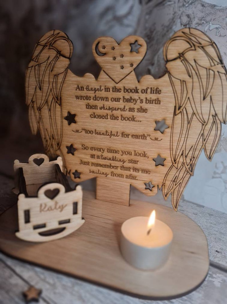 Stunning rememberance item birth. anniversary of death Personolised baby memorial candle holder with poem Display memories lost child