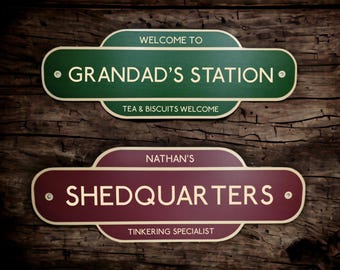 Personalised Railway Sign - Gift - Decoration - Plaque - Street sign - Railway - Mancave - Gift - Present - Marriage - Workshop - Home Bar