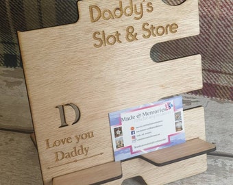 Slot and Store docking station, desk/bedside tidy, storage, great gift for him or her! Personalised! Bespoke, great gift for valentines day!