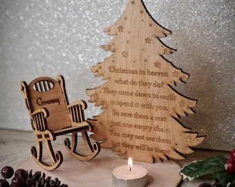 Personalised Christmas candle memorial display - rocking chair -rustic - xmas - memory - decoration -decor - rememberance - family - plaque