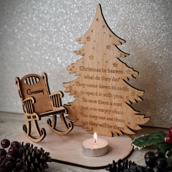 Personalised Christmas candle memorial display - rocking chair -rustic - xmas - memory - decoration -decor - rememberance - family - plaque
