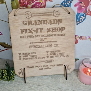 Grandads fix-it shop, Novelty sign, workshop, garage, man cave, grandad, perfect gift 4 any occasion, fathers day, birthday, Christmas