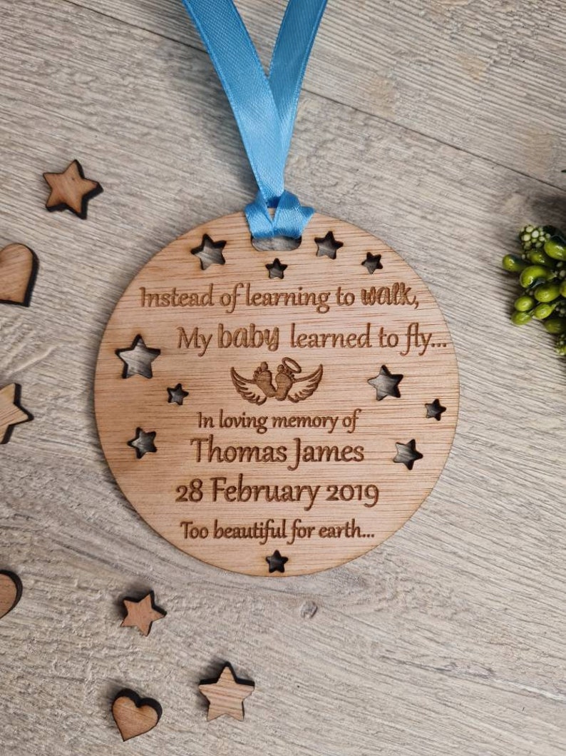 Beautiful Personalised Baby memorial Bauble ornament, lovely item to remember a lost child. Beautiful gift, for anniversary of death memory image 1