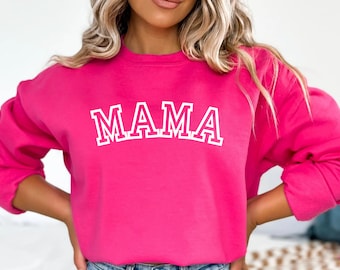 Mama Hot Pink Sweatshirt, Embossed Puff Lettering, Mom Gift