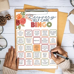 Wiederherstellungs Bingo Karten Set für Selbstfürsorge - Lustige 25-Tage-Challenge für positive psychische Gesundheit und sanfte Heilung (SOFORT-DOWNLOAD)