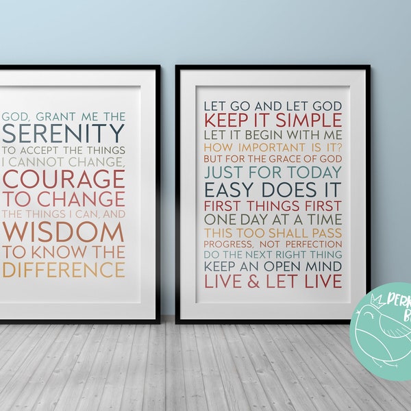 Serenity Prayer & Recovery Slogans Quote Printable Set of 2 - Wall Art Printables  - Mental Health Growth Mindset Tools (INSTANT DOWNLOAD)