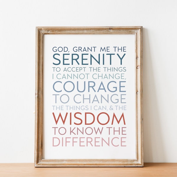 Serenity Prayer - Simple Recovery Prayer - Slogan Quote Wall Art Printable  - Mental Health Journal Cover (INSTANT DOWNLOAD)