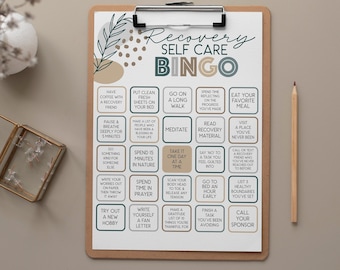 Printable Recovery Self Care Bingo Card Set - Fun 25 Day Challenge for Positive Mental Health and Gentle Healing (INSTANT DOWNLOAD)