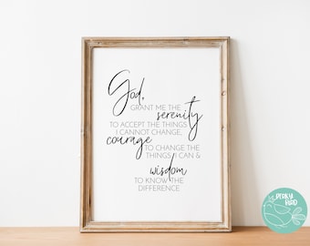 Serenity Prayer - Simple Recovery Prayer - Minimalist Spiritual Inspirational Quote Wall Art Printable (INSTANT DOWNLOAD)