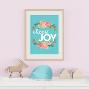 Choose Joy Encouraging, Motivational Teal Printable Growth Mindset Wall Art Printable INSTANT DOWNLOAD image 1