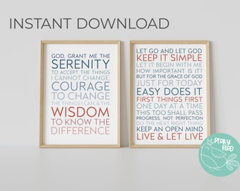 Serenity Prayer & Recovery Slogans Quote Printable Set of 2 - Wall Art Printables  - Mental Health Growth Mindset Tools (INSTANT DOWNLOAD)