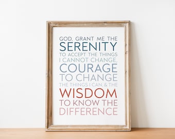 Serenity Prayer - Simple Recovery Prayer - Slogan Quote Wall Art Printable  - Mental Health Journal Cover (INSTANT DOWNLOAD)