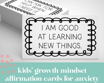 Anxiety Affirmation Cards Printable Set for Kids | I Am Affirmations for Growth Mindset & Positive Mental Health (INSTANT PDF DOWNLOAD)