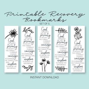Printable Serenity Prayer Bookmarks - AlAnon, CoDA, & 12-Step Slogans and Quotes - Set of 5 - Sobriety Gift for Women (INSTANT DOWNLOAD)