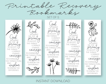Printable Serenity Prayer Bookmarks - AlAnon, CoDA, & 12-Step Slogans and Quotes - Set of 5 - Sobriety Gift for Women (INSTANT DOWNLOAD)