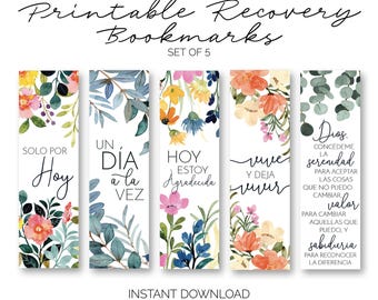 Printable Recovery Bookmarks - 12-Step Program Slogans and Quotes en Español - Set of 5 - Marcador de Recuperación Imprimible (DOWNLOAD)
