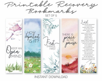 Printable Recovery Bookmarks - AlAnon, CoDA, & 12-Step Program Slogans and Quotes - Set of 5 - Sobriety Gift for Women (INSTANT DOWNLOAD)