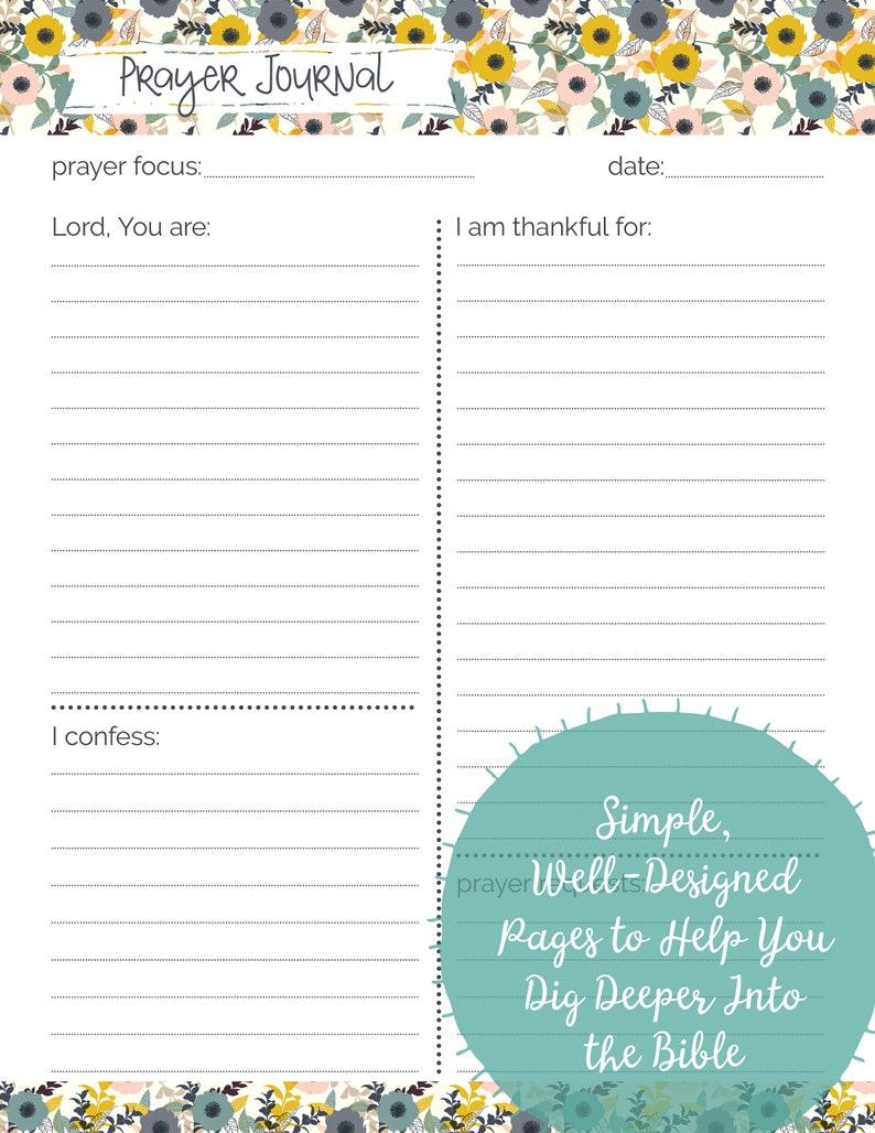 Bible Study & Prayer Journal Printable Set With Pretty Floral - Etsy