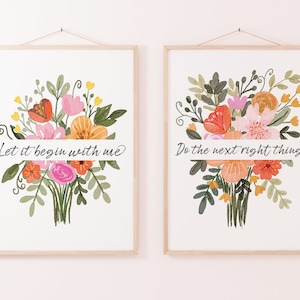 Recovery Slogans & Growth Mindset Quotes Watercolor Wall Art Printable Set - Let It Begin With Me and Do The Next Right Thing (DOWNLOAD)