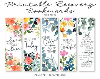 Printable Recovery Bookmarks - AlAnon, CoDA, & 12-Step Program Slogans and Quotes - Set of 5 - Sobriety Gift for Women (INSTANT DOWNLOAD)
