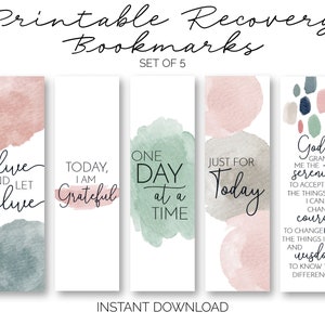 Printable Recovery Bookmarks - AlAnon, CoDA, & 12-Step Program Slogans and Quotes - Set of 5 - Sobriety Gift for Women (INSTANT DOWNLOAD)
