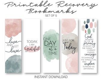 Printable Recovery Bookmarks - AlAnon, CoDA, & 12-Step Program Slogans and Quotes - Set of 5 - Sobriety Gift for Women (INSTANT DOWNLOAD)