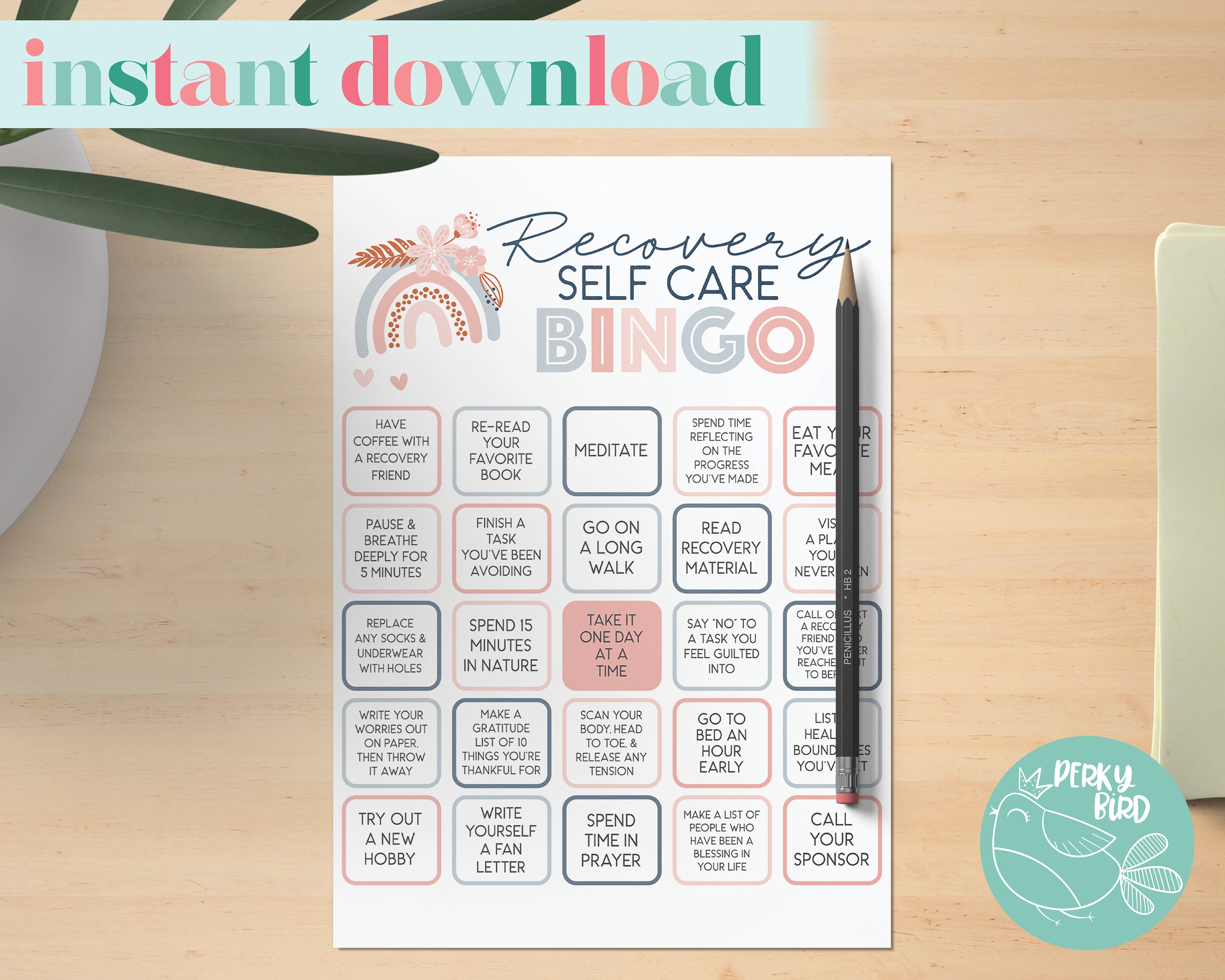 Printable Recovery Self Care Bingo Card Set Fun 25 (Instant Download ...